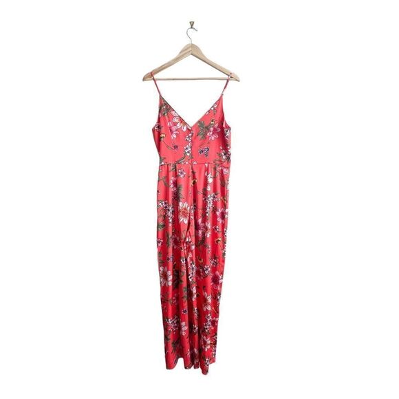 Guess Sleeveless Spaghetti Strap Coral Red Floral Jumpsuit Beach Women's 8 - Picture 2 of 12